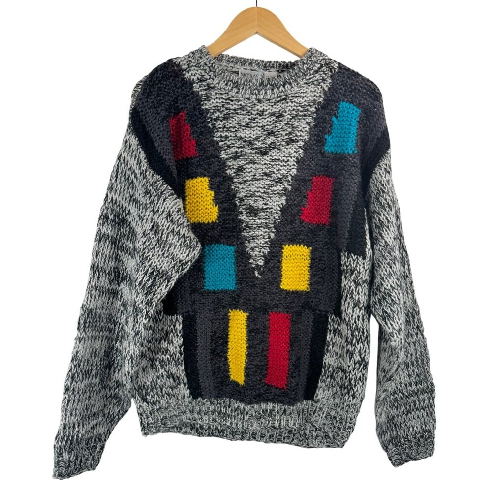 VTG Nicolas Allen‎ chunky knit Geo print colorful sweater 90s sz S